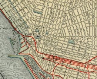 Buffalo NY Street Map Authentic 1907 (Dated) Landmarks, Stations