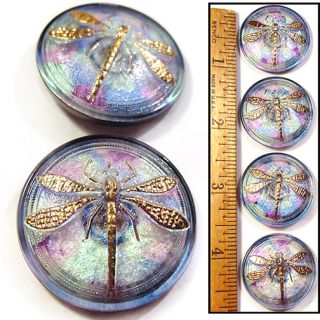 30mm Czech Glass Lavender Water Lily Garden Art Nouveau Dragonfly