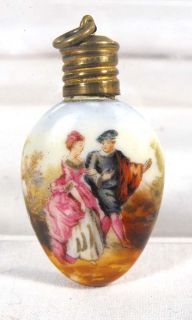 Antique Victorian Hand Painted Porcelain Perfume Scent Bottle