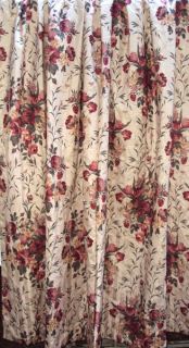  CHIC FRENCH FLORAL BLOOMING CABBAGE ROSE DAMASK DRAPES CURTAINS SHABBY