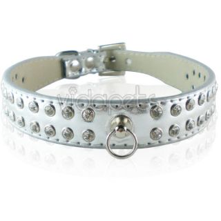 10 12 silver leather 30 rhinestone dog collar small casual