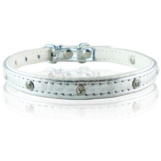 10 silver leather rhinestone dog collar small casual and