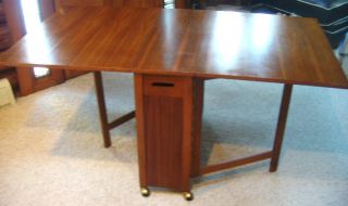 1950s Danish Modern Drop Leaf Table 4 Self STORING Chairs