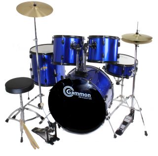 Scratch Dent 5 Piece Drum Set Blue with Cymbals Stands Gammon Demo 2nd