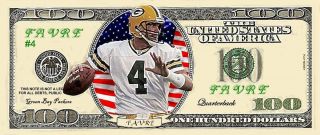 Brett Favre Green Bay Packers $$100 Dollar Bill