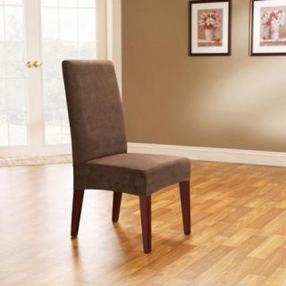  Suede Chocolate Brown Shorty Dining Room Chair Cover Set of 2