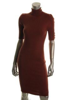 Famous Catalog New Brown Ribbed Short Sleeve Turtle Neck Sweaterdress