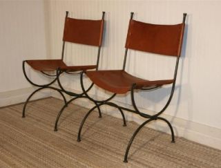  Forge Legacy Wrought Iron Leather Directoire Directors Chairs