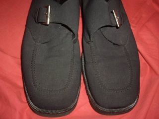 donald j pliner black fabric buckle front slip on loafers shoes size