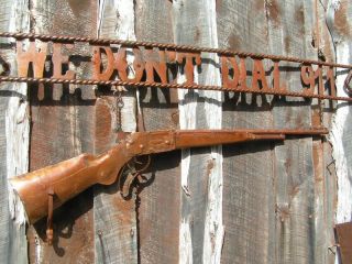 Hanging Metal Western We Dont Dial 911 Shotgun Sign 45 inches