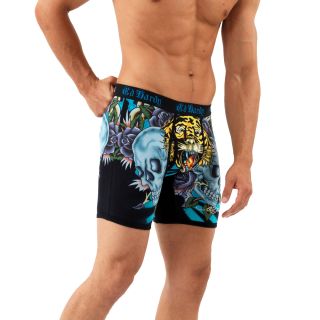 Ed Hardy Black Open Mouth Tiger Neon Boxer Brief Large