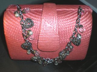Donna Dixon Pink Straw Purse Bag Charm Bracelet Chain