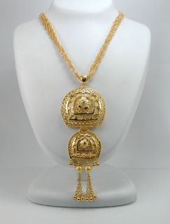 Stunning Dubai East India 22K 24K Gold GP Baht Earrings Necklace Set