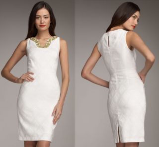 Milly Doris Jacquard Cotton Beaded Dress US 2 XS UK 4 6 $435 New White