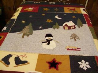 Appliqued Christmas Quilt Very Busy Has Rick Rack King Size