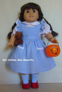 Dorothy Costume Fits American Girl Doll w Sparkle Shoes