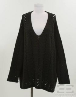 Donna Karan Collection Black Open Knit V Neck Sweater Size M/L