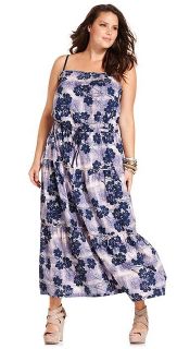 DKNY Jeans Womens Plus Size Maxi Dress Floral Print Navy Purple 18W