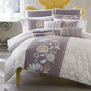 Josie Grey Yellow Floral King Duvet Cover 5pc Set Cotton
