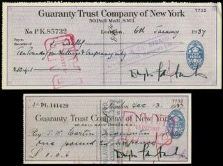 Douglas Fairbanks SR Group of 2 1930s Signed London Bank Checks from