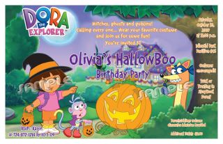 Set of 10 Dora Halloween Personalized Invitations