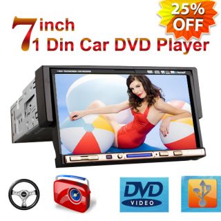 Din 7 In LCD TFT Car Stereo DVD CD AM FM  4 Player USB SD