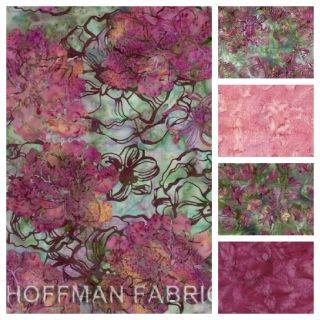 Hoffman Dusty Grape Vine Batiks Fat Quarter Set Quilt Fabric Pink