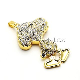 Golden Crystal Cute Dog Jewelry USB Flash Memory Drive Necklace