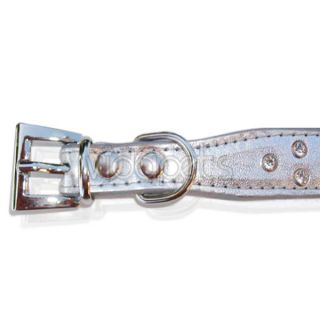 14 16 silver leather rhinestone dog collar medium m casual