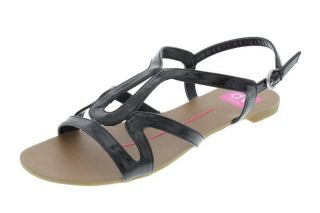 DV by Dolce Vita New Owen Black Crinkle Patent Flat Strappy Sandals