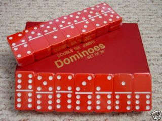 Double Six Jumbo Dominoes Complete Set w Case Red