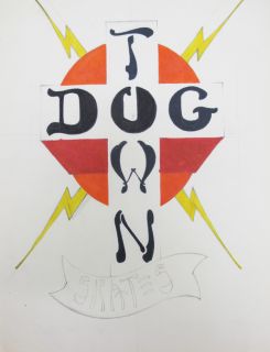  Original Dogtown Skateboard Cross Drawing Vintage Signed Alva