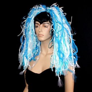 Blue White Knotty Dread Hair Falls UV Cyber Rave Dance