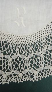 2pc Handmade Lace Linen Matching Doilies Monogram K w Fabric
