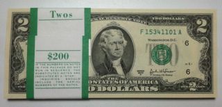 Crisp, Uncirculated 2 Dollar Bill, New, Mint $2 Note, Sequential Order