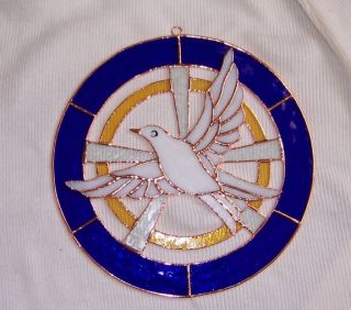 WHITE DOVE Stained Glass SUNCATCHER 3 D 13 Inch
