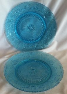 Duncan Miller Indiana Glass Sandwich Set of 2 Lunch Plates Blue Colony