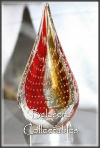 New Modern Art Glass Red Gold Water Drop Sculpture