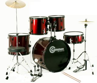 Complete Full Size 5 Piece Drum Set Cymbals DVD Red