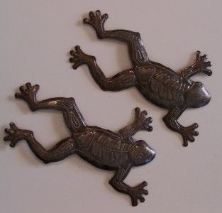 Haitian Recycled Metal Oil Drum Wall Art Frogs Set of 2