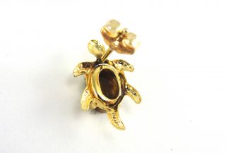 14k Yellow Gold Earrings Turtle Design Tiger Eye Post and Clutch Stud