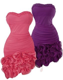 Sexy Bead Ruched Flower Hem Strapless Party Dresses s M L XL