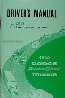 1962 Dodge Truck Owners Manual 59 Pickup and Panel D100 D200 D300