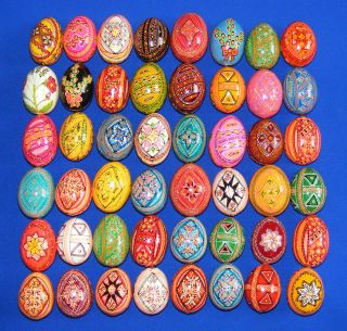 48 Wooden Ukrainian Pysanky Easter Painted Eggs