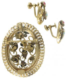 Vintage 12K Gold Filled Rhinestone Pin Brooch Earrings