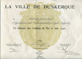 Dunkirk Veterans Medal 1940 Oxford Bucks Li with Named Award