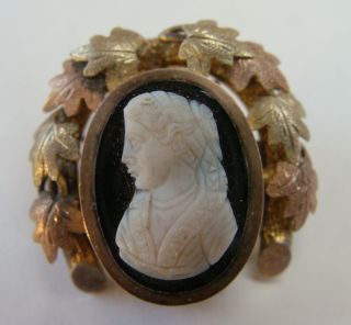 Victorian Brooch Stone Cameo Multi Color Gold Filled