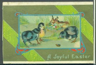  A Joyful Easter Chicks Rabbits Vintage 1911 Postcard