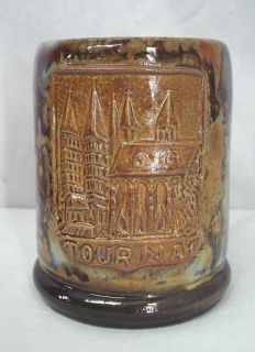 Dubois Pottery Belgium Tournai Crest Mug Drip Glaze