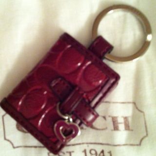 COACH Signature C Burgundy crimson Jacquard Photo Key Fob Keychain